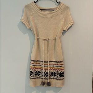 Grane Beige Knit Dress with Geometric Hem